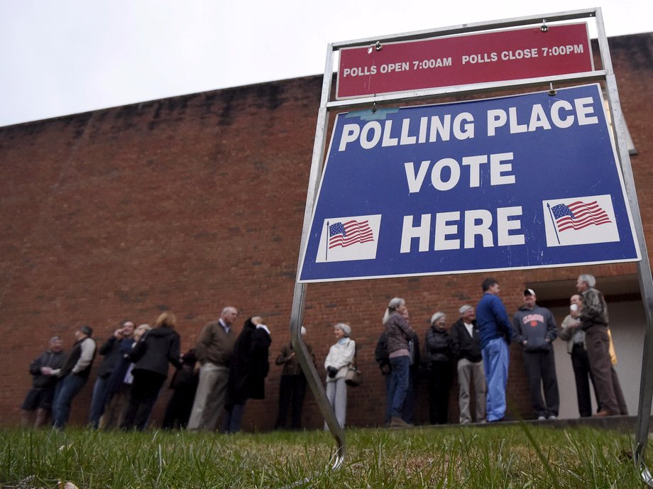 Voters wait in line at a polling station in Greenville, South Carolina.