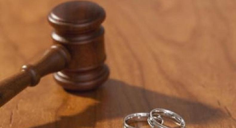 Divorce gavel and ring