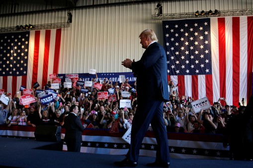 Trump takes the stage for a campaign rally in Grand Junction, Colorado