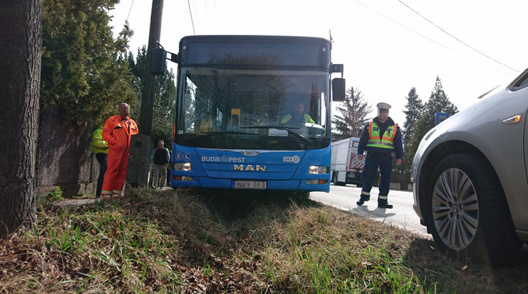 A busz letérve az útról, a vizesárokban állt meg /Fotó: Blikk