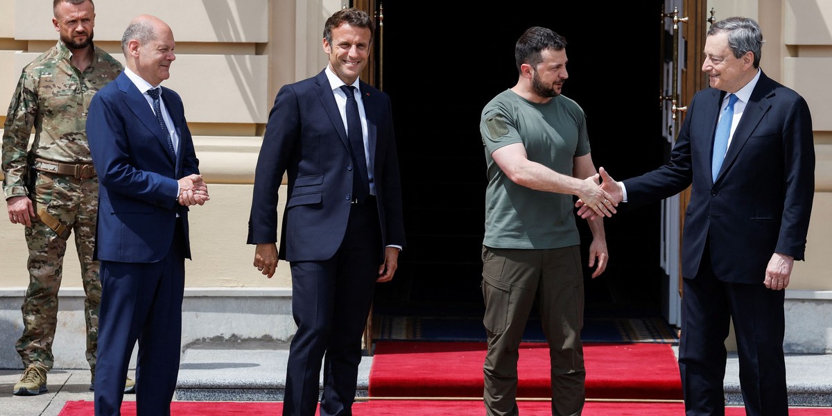 French President Macron, German Chancellor Scholz, Italian PM Draghi and Romanian President Iohannis