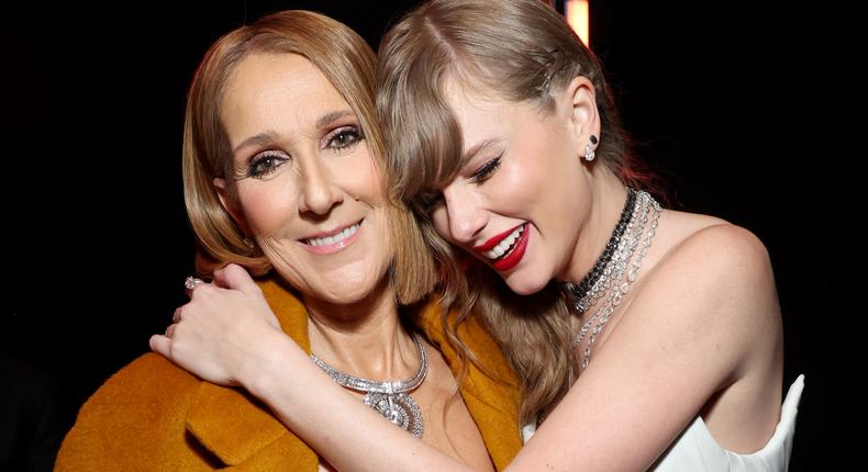 Celine Dion and Taylor Swift at the 2024 Grammy Awards. [Kevin Mazur/Getty Images for The Recording Academy]