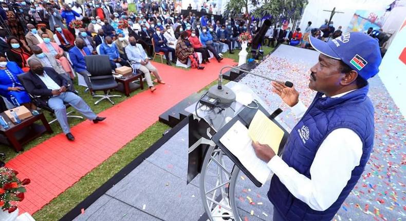 Kalonzo Musyoka speaking at the SKM Command Centre