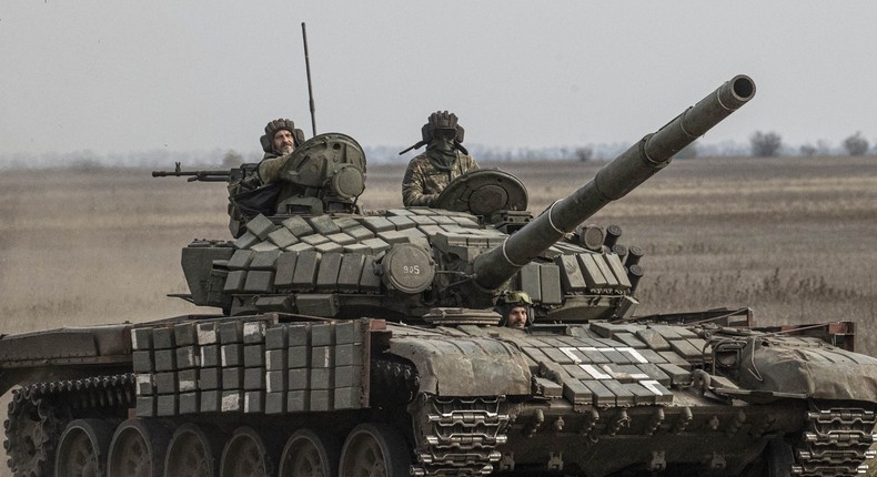 A Ukrainian tank is seen as Ukrainian Armed Forces' military mobility continue toward Kherson front in Ukraine on November 9, 2022.Metin Aktas/Anadolu Agency via Getty Images