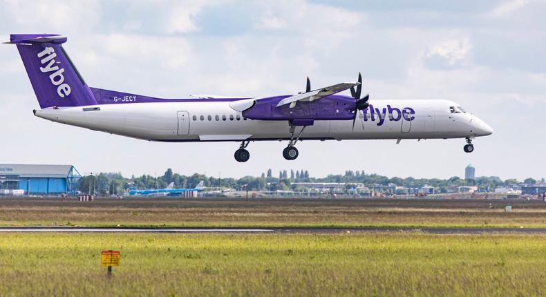 A Flybe plane landing at Amsterdam Schiphol Airport arriving from London Heathrow Airport on June 1, 2022. Not related to this piece.