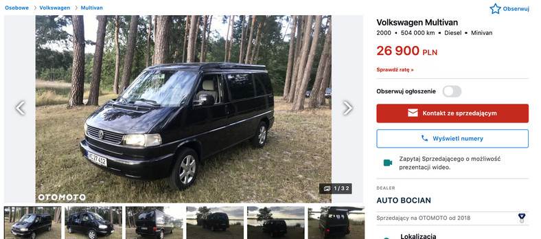 Oferta: Kultowy Volkswagen T4 Multivan (Westfalia): 26 900 zł