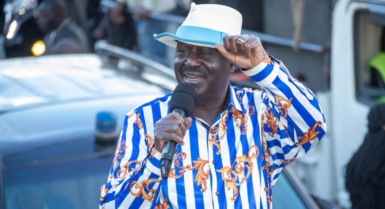 Opposition leader Raila Odinga addressing his supporters in Kiambu on Friday, March 17, 2023