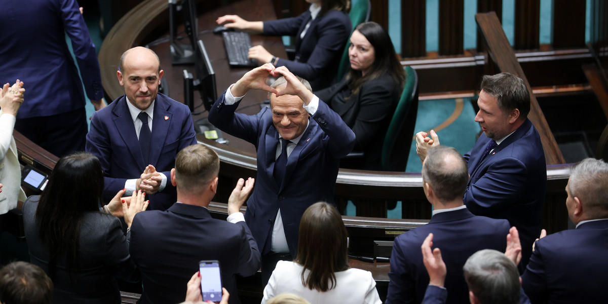 Premier Donald Tusk po głosowaniu sejmowym.