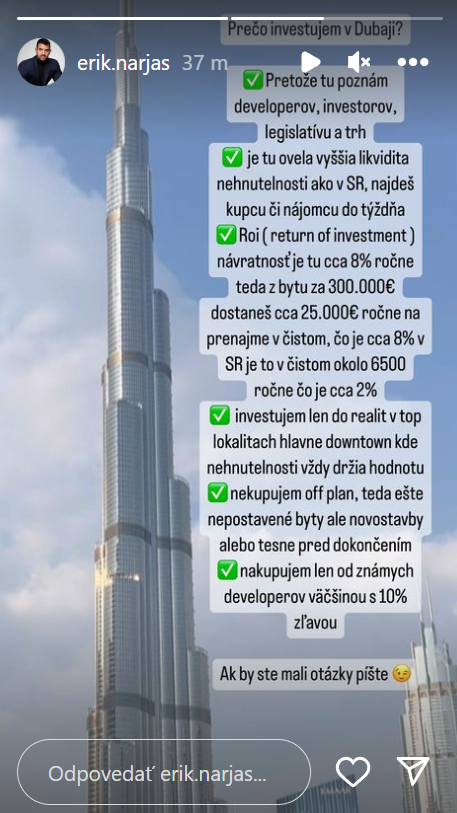 Expolitik zverejnil, prečo podniká v Dubaji.