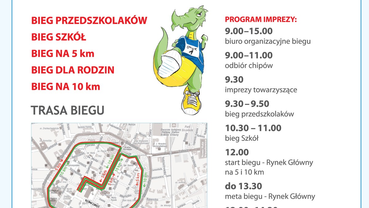 Około czterech tysięcy biegaczy w każdym wieku wystartuje z krakowskiego Rynku Głównego. Najmłodsi zmierzą się na dystansach 100 m i 1,2 km, dorośli przebiegną 5 i 10 km. Po raz szósty ProTouch Cracovia Interrun pobiegnie krakowskimi ulicami. Początek imprezy o godz. 9:00.