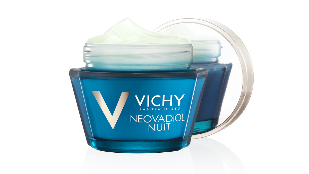 Vichy zaprojektowało krem Neovadiol na noc, który  ma na celu przynieść ukojenie dla osłabionej skóry kobiet w czasie menopauzy. W trakcie menopauzy w organizmie kobiety pojawiają się zmiany, które poważnie oddziałują na stan jej cery.  Kompleks uzupełniający Neovadiol na noc za sprawą unikatowych składników aktywnych pozwala wyeliminować doskwierające przekształcenia skóry twarzy.