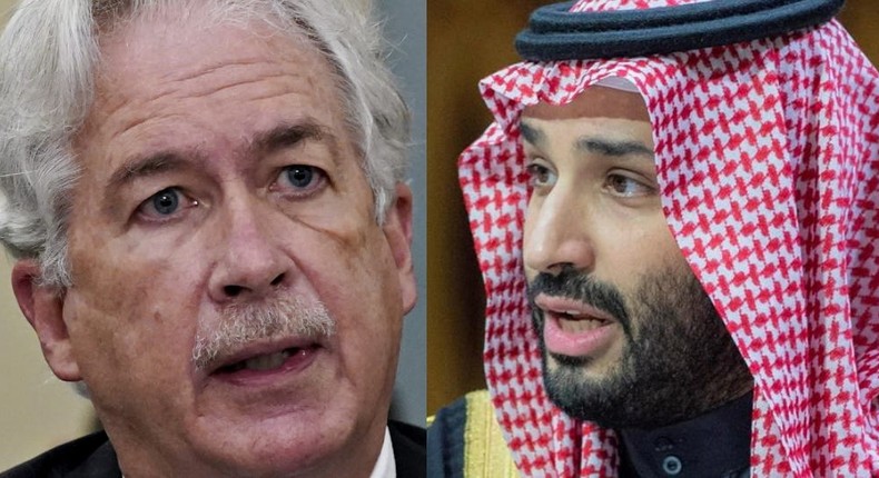 CIA director Bill Burns (L) and Saudi Crown Prince Mohammed bin Salman (R).