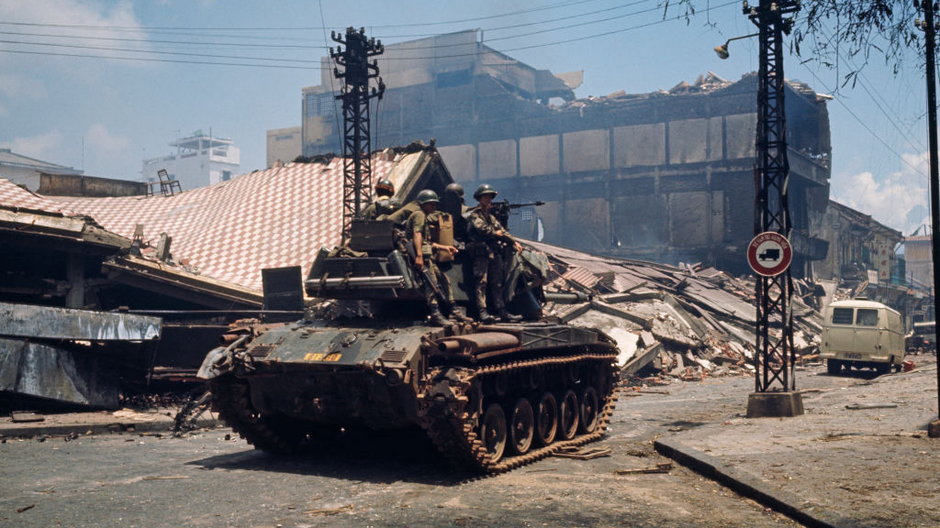 Zniszczone miasto Saigon (obecnie Ho Chi Minh), Wietnam 1968 r.