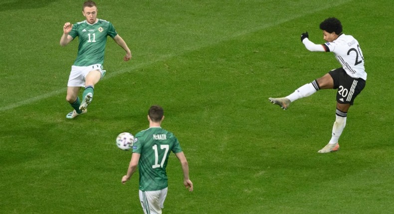 Serge Gnabry  scored three as Germany ran riot against Northern Ireland