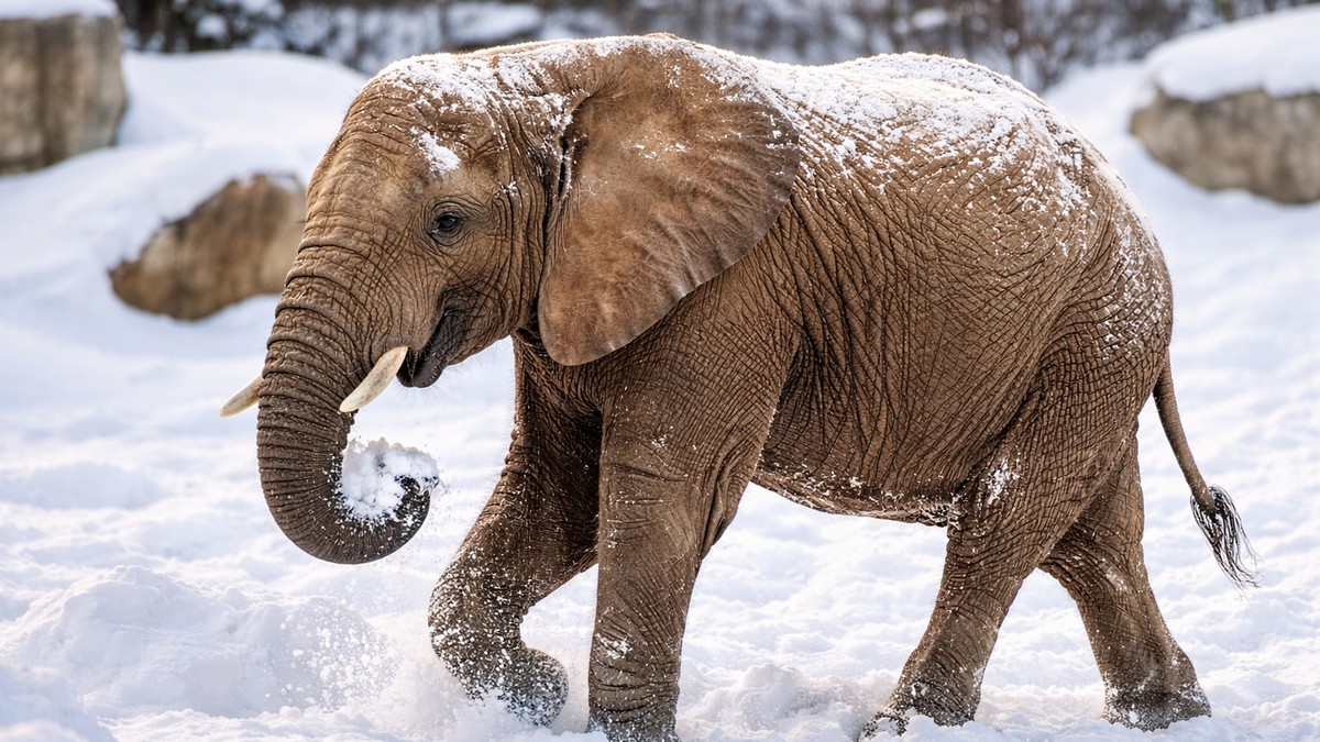 Slon u snegu - ilustracija