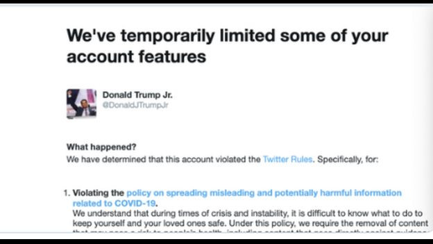 Informacja o zakazie publikowania tweetów dla Donalda Trumpa jra