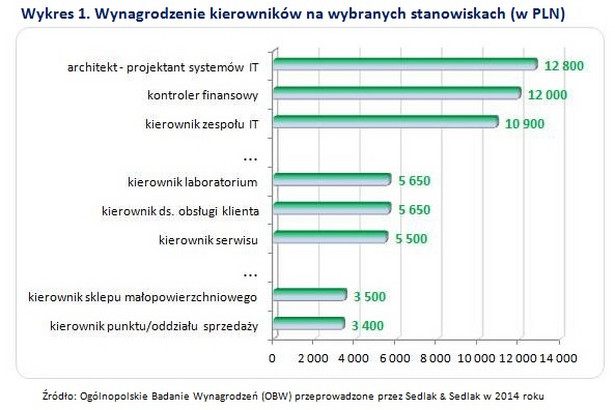 Wynagrodzenie kierowników na wybranych stanowiskach (w PLN)