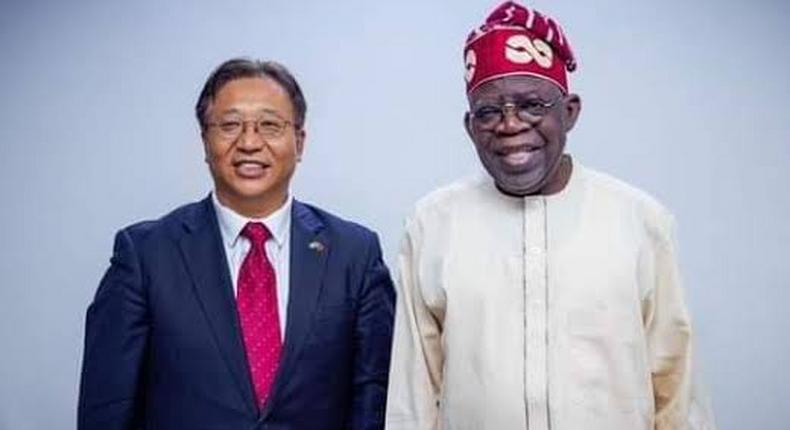 Chinese Ambassador to Nigeria, Cui Jianchun and President Bola Tinubu (Credit: Ripples Nigeria)