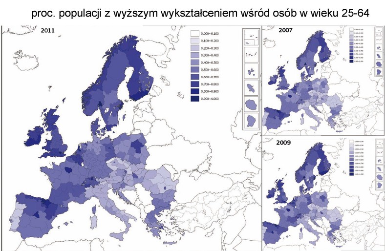 Proc. populacji z wyższym wykształceniem wśród osób w wieku 25-64