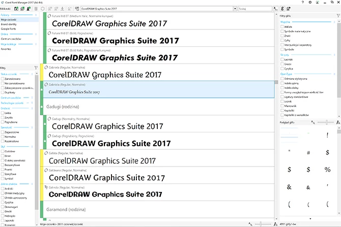 CorelDRAW Graphics Suite 2017 - menedżer fontów