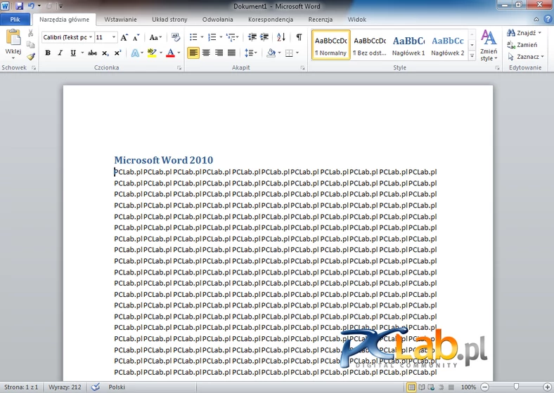 MS Word 2010 – główne okno programu (kliknij, aby powiększyć)