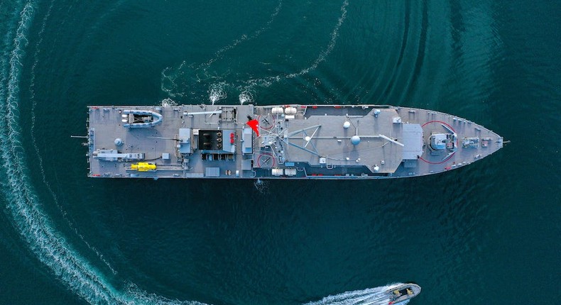 An aerial view of a Turkish Navy minesweeper.Ali Atmaca/Anadolu Agency via Getty Images