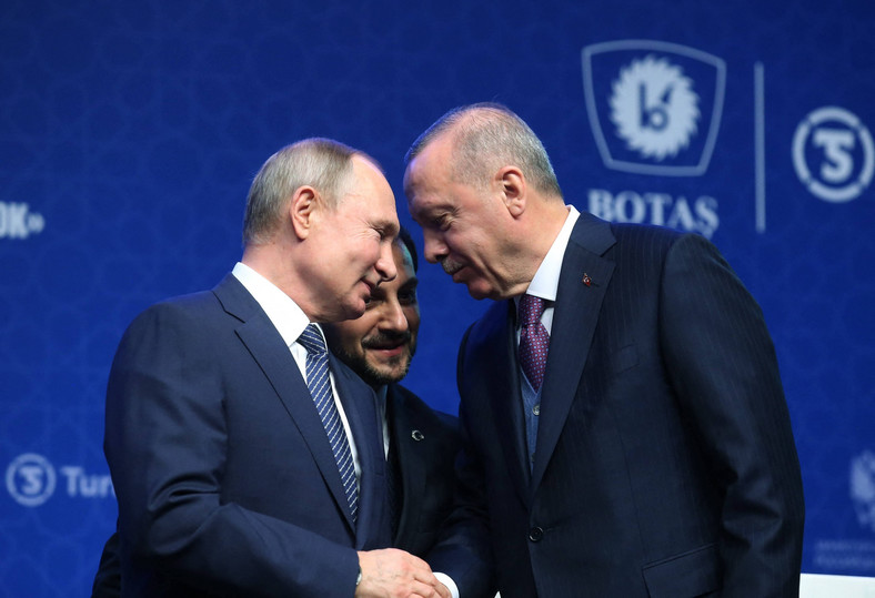 Prezydent Rosji Władimir Putin i prezydent Turcji Recep Erdogan na otwarciu rurociągu TurkStream. Stambuł, 8 stycznia 2020 r.