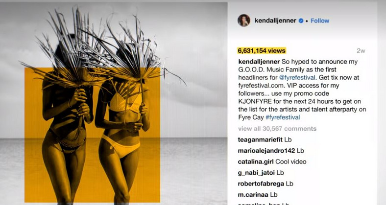 Kendall Jenner promowała Fyre Festival