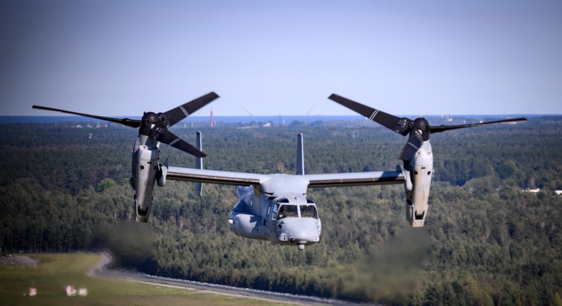 A flying US Navy Bell-Boeing V-22 Osprey.Bernd von Jutrczenka/picture alliance via Getty Images