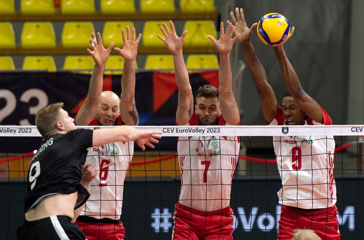 Rasmus Nielsen, Bartosz Kurek, Karol Kłos i Wilfredo Leon