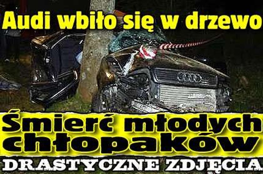 Audi wbiło się w drzewo. Śmierć młodych chłopaków. Drastyczne zdjęcia