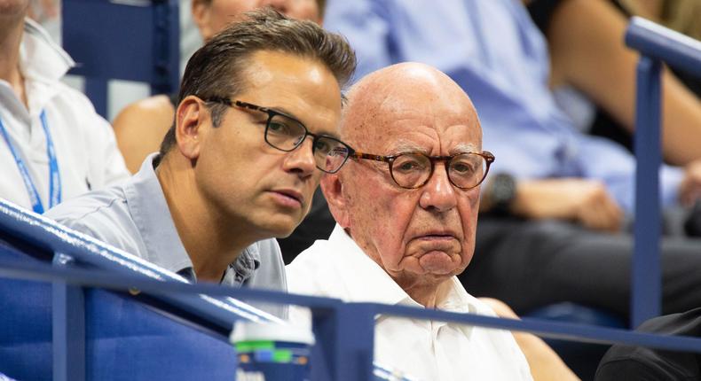 Lachlan Murdoch and his father Rupert Murdoch, who reportedly broke his back in 2018 after falling on Lachlan's yacht.Adrian Edwards/GC Images