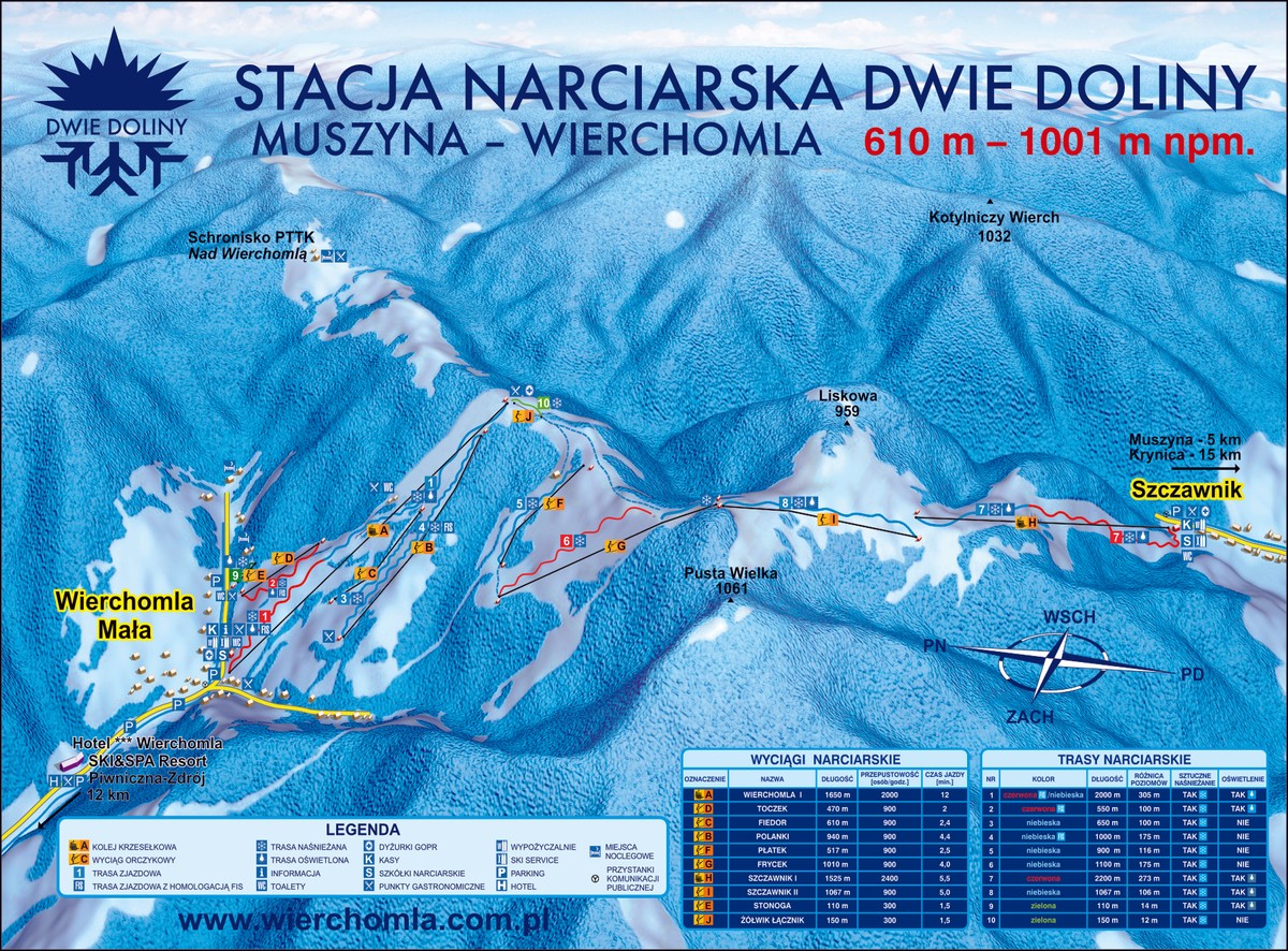 Schemat stacji narciarskiej Dwie Doliny Muszyna-Wierchomla.