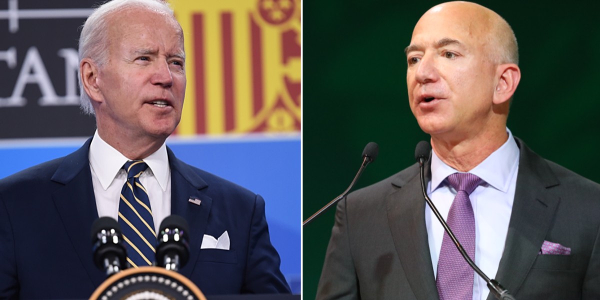 Prezydent USA Joe Biden i Szef Amazona Jeff Bezos