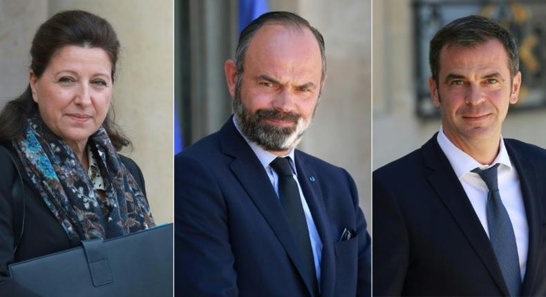 L-R: Agnes Buzyn, Edouard Philippe and Olivier Veran are under investigation for their handling of the coronavirus crisis