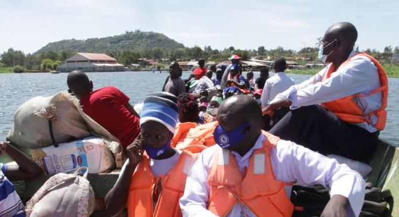 File image of a boat ferrying passengers and goods on Lake Victoria