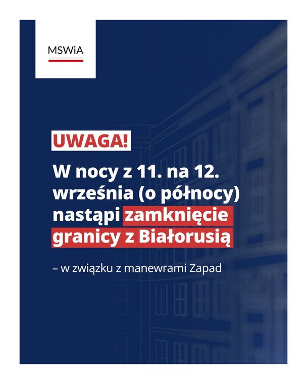 Komunikat MSWiA o zamknięciu granicy
