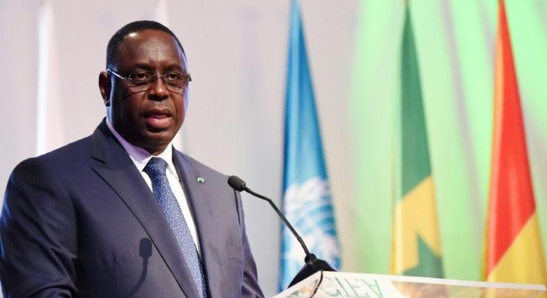 President Macky Sall, pictured in March 2017, visited the site of the fire that killed at least 25 people at a Muslim religious retreat in Senegal