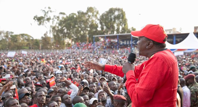 President Uhuru Kenyatta addresses his supporters during a tour in Kiambu County.