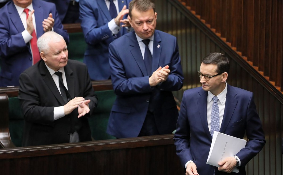 Jarosław Kaczyńskim Mariusz Błaszczak i Mateusz Morawiecki