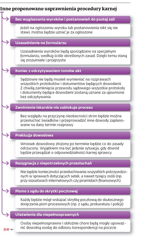 Inne proponowane usprawnienia procedury karnej