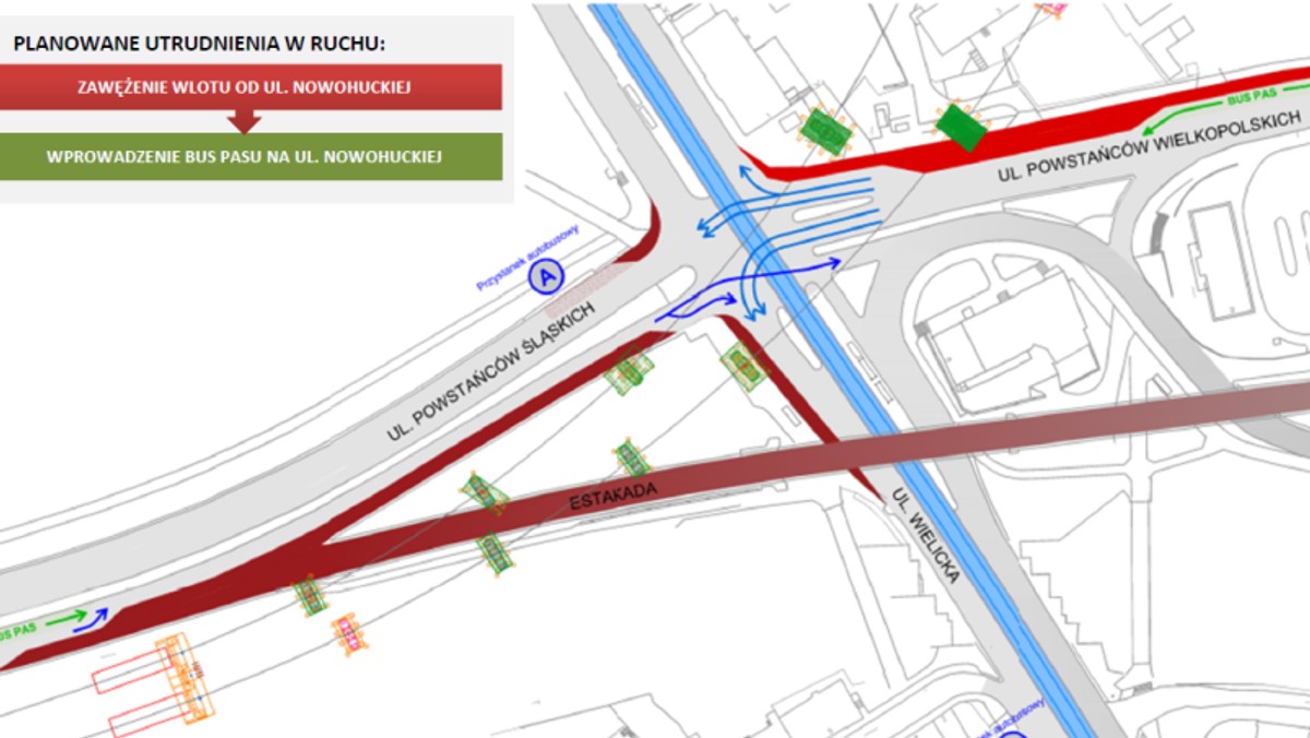 Szykują się kolejne zmiany na skrzyżowaniu ul. Powstańców Wielkopolskich i ul. Wielickiej, w rejonie budowy łącznicy kolejowej Zabłocie - Krzemionki. Zaczną one obowiązywać w nocy z niedzieli na poniedziałek (17/18 kwietnia). Dla kierowców oznacza, to kolejne utrudnienia i większe korki.