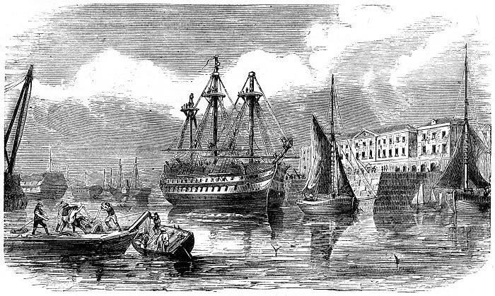 Port w Plymouth w XIX w. Na jednym z takich statków pracował mąż Mary Ann