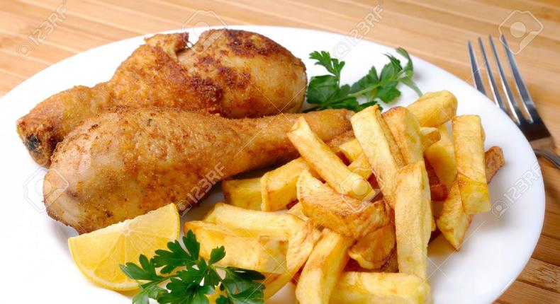 Fried chicken and potato chips