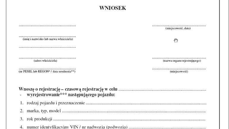 Wniosek o rejestrację - Auto Świat