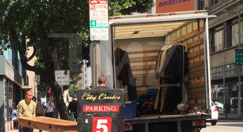 Johnny Depp moving truck parked outside home 