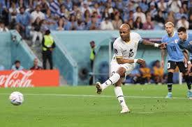Andre Ayew missed a golden chance to give the Ghana the lead against Uruguay from the penalty spot