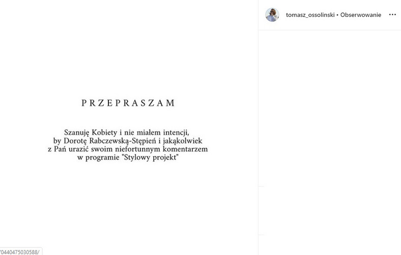 Tomasz Ossoliński na Instagramie