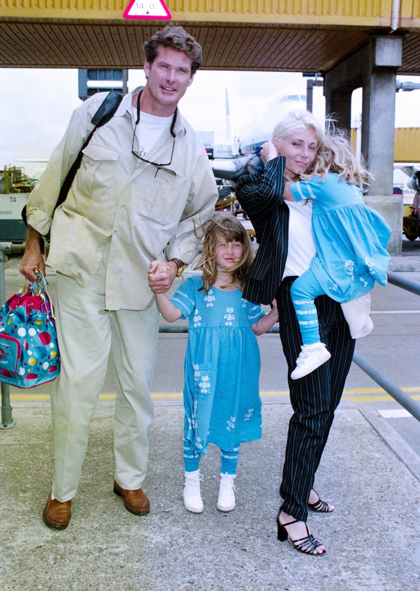 American actor David Hasselhoff arriving at London's Heathrow with his wife Pamela and children Hayl