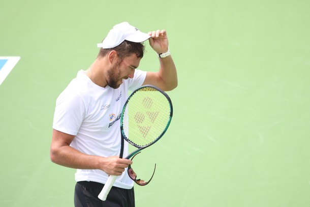 Polak Jerzy Janowicz z CKT Grodzisk Mazowiecki podczas meczu 7. rundy Lotto Superligi z Włochem Lucą Vanni 